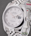 Datejust 36mm in Steel with Domed Bezel on Bracelet with Rhodium Roman Dial