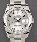 Datejust 36mm in Steel with Domed Bezel on Oyster Bracelet with Silver Roman Dial