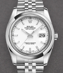 Datejust 36mm in Steel with Domed Bezel on Steel Jubilee Bracelet with White Stick Dial
