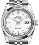 Datejust 36mm in Steel with Domed Bezel on Steel Jubilee Bracelet with White Stick Dial