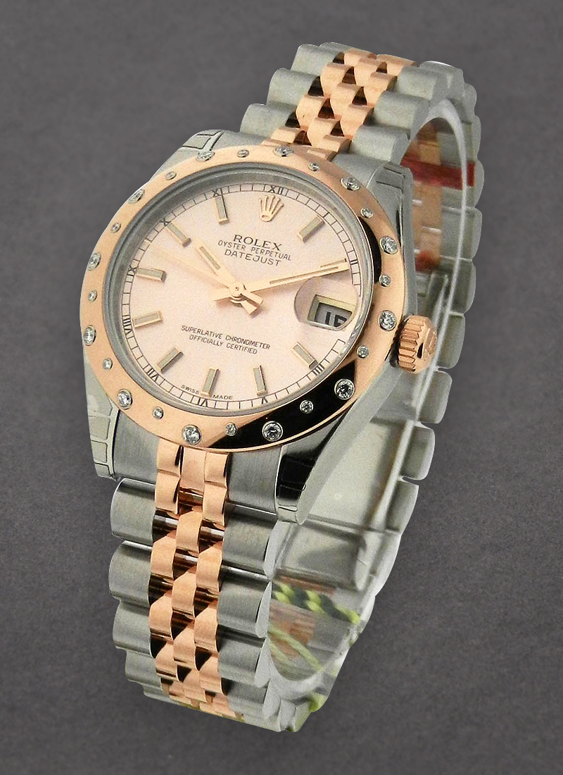 Rolex Unworn Datejust in Steel with Rose Gold Diamond Domed Bezel