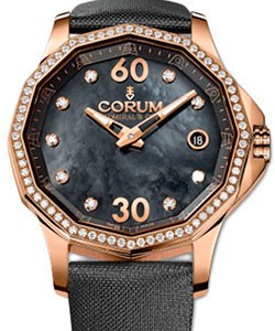 Admirals Cup Legend in Rose Gold with Diamond Bezel on Black Satin Strap with Black Diamonds Dial
