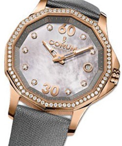 Admirals Cup Legend in Rose Gold with Diamond Bezel On Grey Satin Strap with Grey Mother of Pearl Diamond Dial