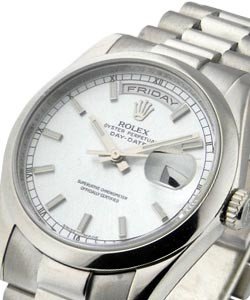 Day Date -  President - Platinum - Smooth Bezel - 36mm on President Bracelet with Silver Stick Dial