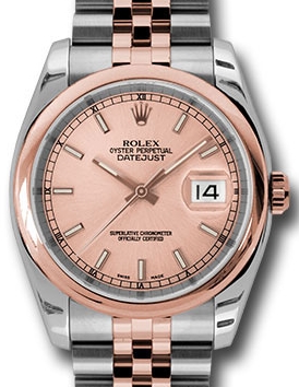 2-Tone Datejust 36mm in Steel with Rose Gold Smooth Bezel on Jubilee Bracelet with Pink Stick Dial
