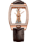 Golden Bridge in Rose Gold with Diamond Bezel on Brown Crocodile Leather Strap with Skeleton Dial