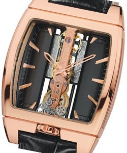 Golden Bridge Automatique in Rose Gold on Black Leather Strap with Black Dial
