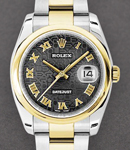 Datejust 36mm in Steel with Yellow Gold Smooth Bezel on Steel and Yellow Gold Oyster Bracelet with Black Jubilee Dial