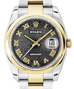 Datejust 36mm in Steel with Yellow Gold Smooth Bezel on Steel and Yellow Gold Oyster Bracelet with Black Jubilee Dial