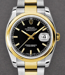 Datejust 36mm in Steel with Yellow Gold Smooth Bezel on Steel and Yellow Gold Oyster Bracelet with Black Stick Dial