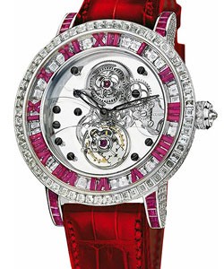 Classical Billionaire Tourbillon in White Gold with Diamond Bezel on Red Leather Strap with Skeleton Dial - Limited to 10 pcs