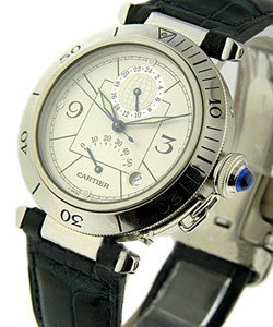 Pasha GMT in Steel on Black Alligator Leather Strap with Silver Dial