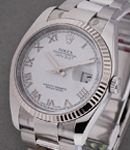 Datejust 36mm in Steel and White Gold with Fluted Bezel on Oyster Bracelet with White Roman Dial