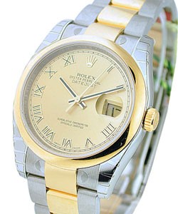 2-Tone Datejust 36mm in Steel with Yellow Gold Smooth Bezel on Oyster Bracelet with Champagne Roman Dial