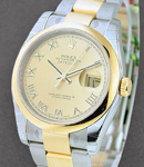 2-Tone Datejust 36mm in Steel with Yellow Gold Smooth Bezel on Oyster Bracelet with Champagne Roman Dial