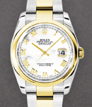 Datejust 36mm in Steel with Yellow Gold Smooth Bezel on Bracelet with White MOP Roman Dial