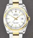 Datejust 36mm in Steel with Yellow Gold Smooth Bezel on Oyster Bracelet with White Stick Dial