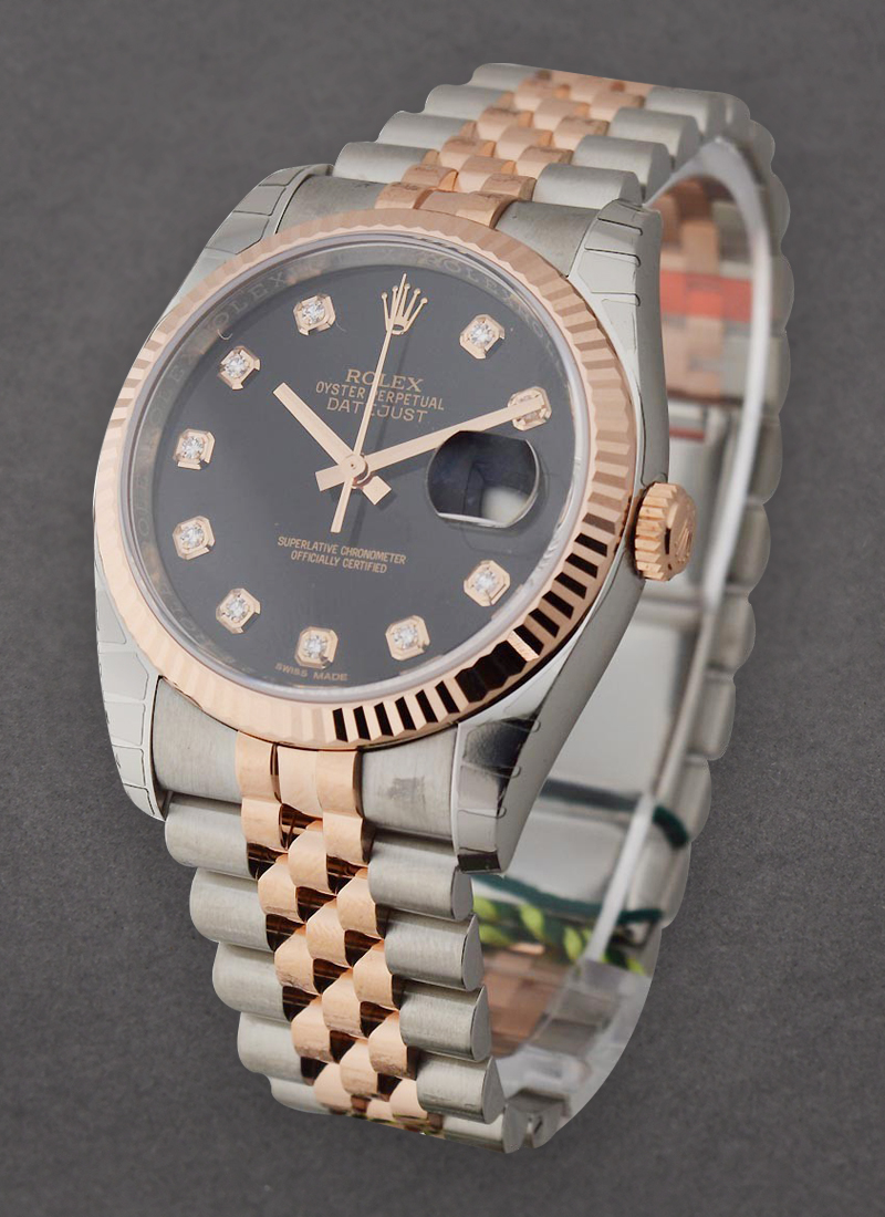 Rolex Unworn Datejust 36mm in Steel with Rose Gold Fluted Bezel