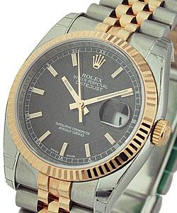 Datejust 36mm in Steel with Rose Gold Fluted Bezel on Jubilee Bracelet with Black Stick Dial