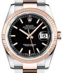 Datejust 36mm in Steel with Rose Gold Fluted Bezel on Oyster Bracelet with Black Stick Dial