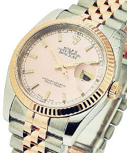 Datejust 36mm in Steel with Rose Gold Fluted Bezel on Steel and Rose Gold Jubilee Bracelet with Pink Champagne Stick Dial