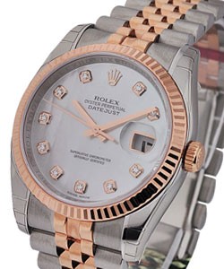 Datejust 36mm in Steel with Rose Gold Fluted Bezel on Steel and Rose Gold Jubilee Bracelet with Mother of Pearl Diamond Dial