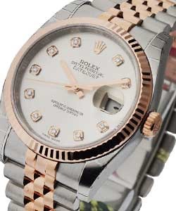 2-Tone Datejust 36mm in Steel with Rose Gold Fluted Bezel on Jubilee Bracelet with Silver Diamond Dial