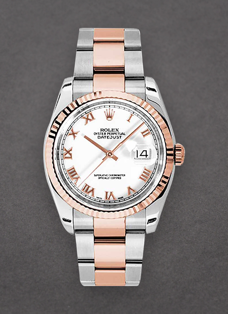 Rolex Unworn Datejust 36mm in Steel with Rose Gold Fluted Bezel