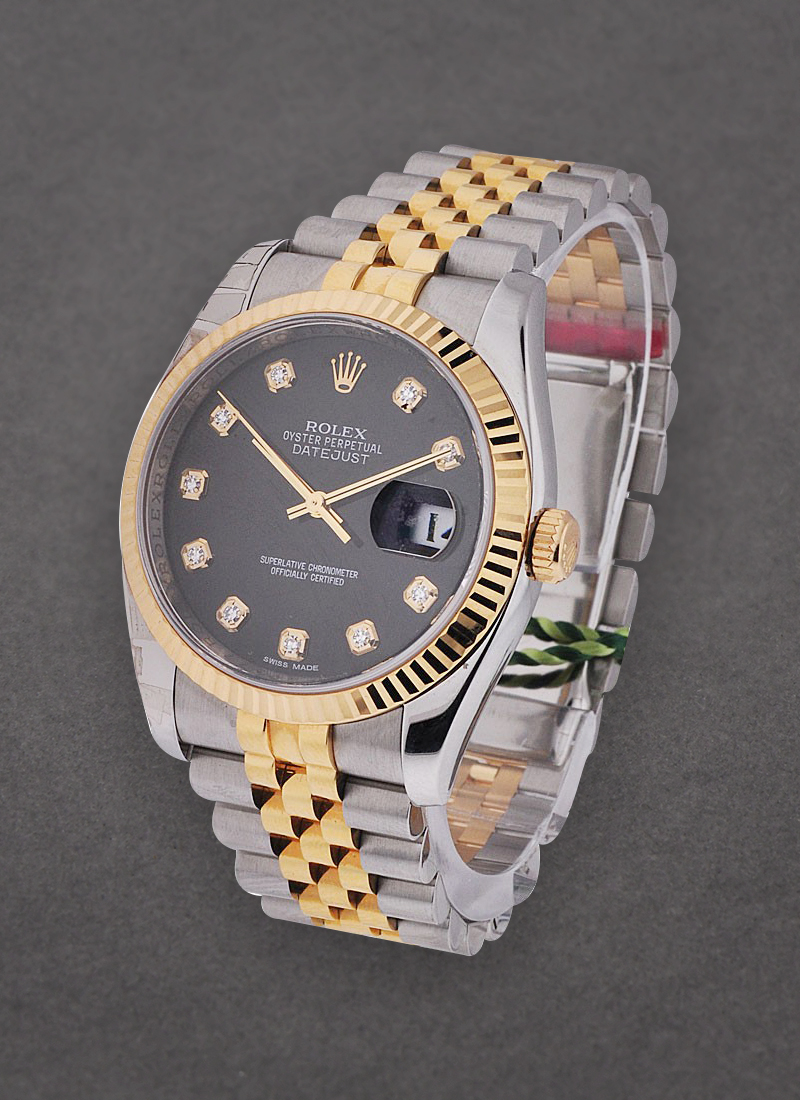 Rolex Unworn Datejust 36mm in Steel with Yellow Gold Fluted Bezel