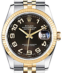 Datejust 36mm in Steel with Yellow Gold Fluted Bezel on Jubilee Bracelet with Brown Arabic Dial