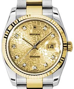 Datejust 36mm in Steel with Yellow Gold Fluted Bezel on Steel and Yellow Gold Oyster Bracelet with Champagne Jubilee Dia
