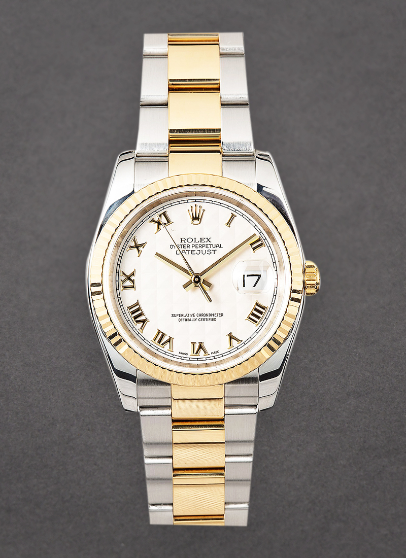 Rolex Unworn Datejust 36mm in Steel with Yellow Gold Fluted Bezel