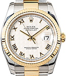 Datejust 36mm in Steel with Yellow Gold Fluted Bezel on Oyster Bracelet with Ivory Pyramid Roman Dial