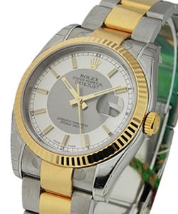 Datejust 36mm in Steel with Yellow Gold Fluted Bezel on Steel and Yellow Gold Oyster Bracelet with Steel and Silver Dial