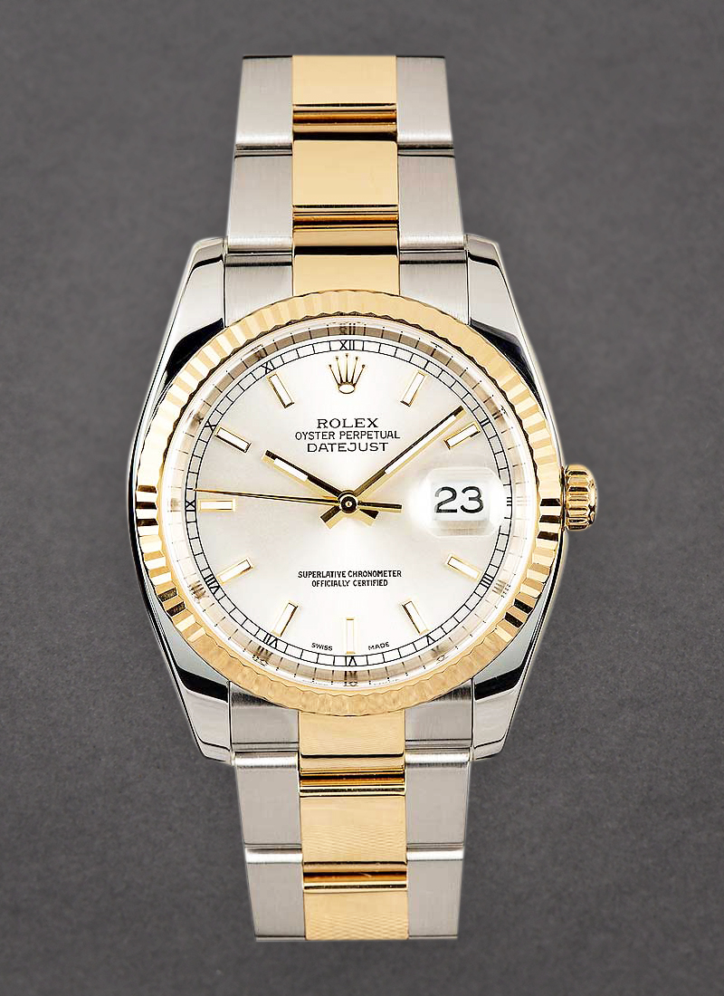 Rolex Unworn Datejust 36mm in Steel with Yellow Gold Fluted Bezel