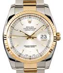 Datejust 36mm in Steel with Yellow Gold Fluted Bezel on Bracelet with Silver Stick Dial
