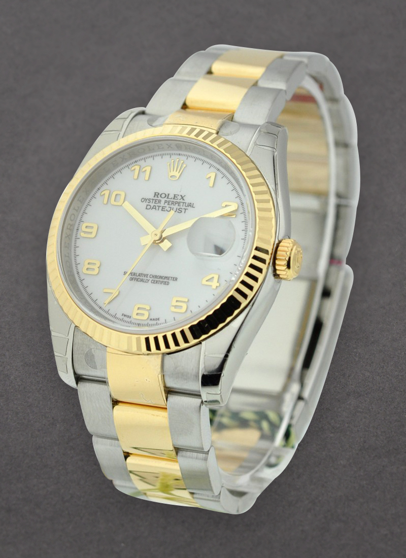 Rolex Unworn Datejust 36mm in Steel with Yellow Gold Fluted Bezel