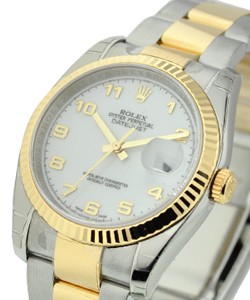 Datejust 36mm in Steel with Yellow Gold Fluted Bezel on Steel and Yellow Gold Oyster Bracelet with White Arabic Dial