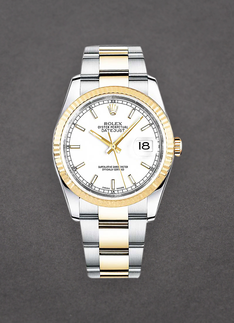 Rolex Unworn Datejust 36mm in Steel with Yellow Gold Fluted Bezel