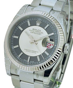 Datejust 36mm in Steel with Fluted Bezel on Steel Oyster Bracelet with Black and Silver Dial