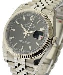 Datejust 36mm in Steel with White Gold Fluted Bezel on Jubilee Bracelet with Black Stick Dial