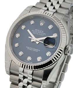 Datejust 36mm in Steel with White Gold Fluted Bezel on Bracelet with Blue Diamond Dial