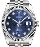 Datejust 36mm in Steel with Fluted Bezel on Steel Jubilee Bracelet with Blue Jubilee Diamond Dial