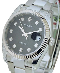 Datejust 36mm in Steel with Fluted Bezel on Steel Oyster Bracelet with Black Jubilee Diamond Dial
