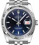 Datejust 36mm in Steel with White Gold Fluted Bezel on Jubilee Bracelet with Blue Stick Dial