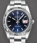 Datejust 36mm in Steel with Fluted Bezel on Steel Oyster Bracelet with Blue Stick Dial