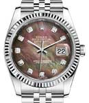 Datejust 36mm in Steel with White Gold Fluted Bezel on Bracelet with Dark MOP Diamond Dial