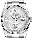 Datejust 36mm in Steel and White Gold with Fluted Bezel on Oyster Bracelet with Silver Floral Dial
