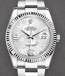 Datejust 36mm in Steel and White Gold with Fluted Bezel on Oyster Bracelet with Silver Floral Dial