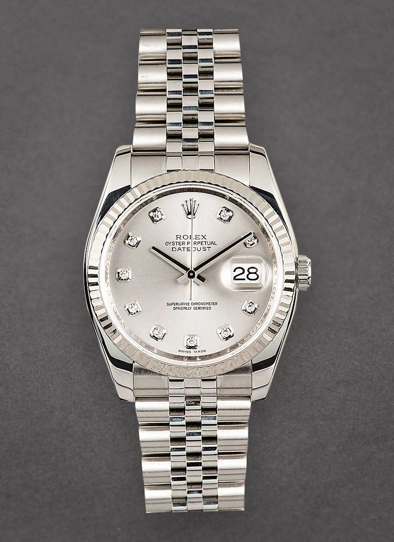 Rolex Unworn Datejust 36mm in Steel with White Gold Fluted Bezel